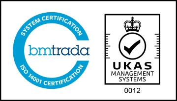 ISO 14001 New UKAS logo JPEG2021 ISO14001 White UKAS System Cert COLOUR