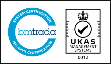 ISO 45001 New UKAS logo ISO 45001 JPEG2021 ISO45001 White UKAS System Cert COLOUR